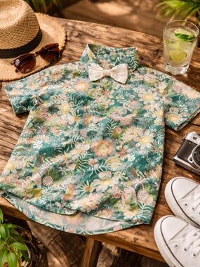 Floral Button-Up Shirt w/ Bow Tie | Spring Dressy Toddler Shirt